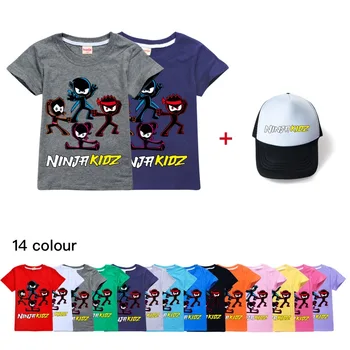 2022 Ninja Kidz Boys Girls marškinėliai + skrybėlė Vaikai Trumpomis rankovėmis Vaikai Laisvalaikio viršugalviai Tees Toddler Gatvės apranga Drabužiai