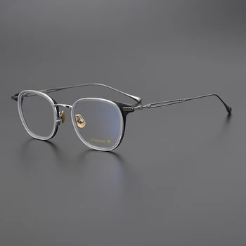 Japonų rankų darbo kvadratiniai optiniai akiniai Rėmeliai Vyrai Moterys Vintažiniai lengvi titano akiniai Retro Full Rim Trumparegystė Akiniai