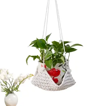 Macrame sodinamasis krepšys Medvilnės virvės augalų laikiklis Stovas gėlių vazonas krepšelis Austi gėlių vazono laikikliai Stovas vidaus lauko boho
