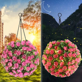 1PC Saulės gėlių žolės rutulio šviestuvas LED pakabinamas augalas Topiariniai rutuliai Dekoravimas sodo kieme Verandos vestuvių vakarėlis