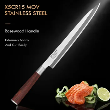 TURWHO 240mm filė peilis X5Cr15MoV Didelio anglies plieno virtuviniai peiliai Japoniškas Sashimi Sushi lašišos peilis suRosewood rankena