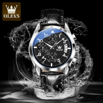 OLEVS 2878 kvarciniai vyriški laikrodžiai Aukščiausios klasės prabangūs originalūs sportinio piloto dizaino odiniai šviečiantys vandeniui atsparūs rankiniai laikrodžiai Dovanų mėgėjas
