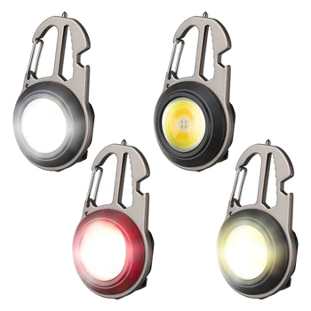4 vnt LED mini COB žibintuvėliai 7 šviesos režimo lemputė raktų pakabukas žibintuvėlis 500 liumenų ryškus kišeninis žibintuvėlis įkraunamas