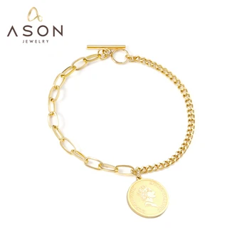 ASONSTEEL Gold/Rose Gold spalvos apyrankė Nerūdijančio plieno puskablis su monetų žavesiu moterims Mados papuošalų aksesuarai