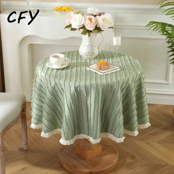 Medvilninis linas Kietas avokadas Žalia apvali staltiesė Supjaustyta gėlė Kavos staliuko užvalkalas Lengvas prabangus mažas apvalus staltiesė