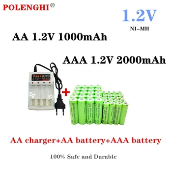 AA 1.2V 1000mAh AAA 1.2V 2000mAh NI-MH įkraunama baterija, tinkama nuotolinio valdymo žaislams, žibintuvėliams, MP3 grotuvams+įkrovikliams