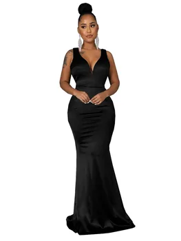 2023 Vasarinės suknelės moterims Deep V-neck Satin Vakarinė suknelė be rankovių Vestidos De Mujer Casual Elegantiškas Maxi chalatas Moteriška