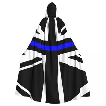 Unisex Adult Thin Blue Line Flag Jungtinės Karalystės apsiaustas su gobtuvu Ilgas raganos kostiumas Cosplay