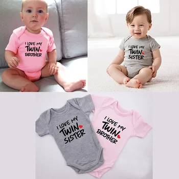 New Casual Newborn Baby Boys Girls Short Sleeve Letter Print I Love My Twin Brother Casual Romper Baby Clothes Hot Sales