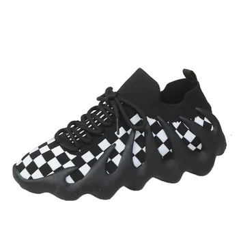 Prekės ženklo dizainas Megzti suvarstomi tėčio batų platforma Kvėpuojantys neslystantys sportiniai bėgimo bateliai lentiniai bateliai
