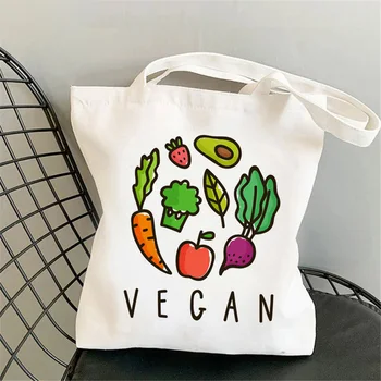 Gyvūnų spausdinimas Vaisių daržovių veganų perdirbimo maišelis Drobė Daugkartinio naudojimo ekologiškos moters pirkinių krepšiai Didelės talpos 