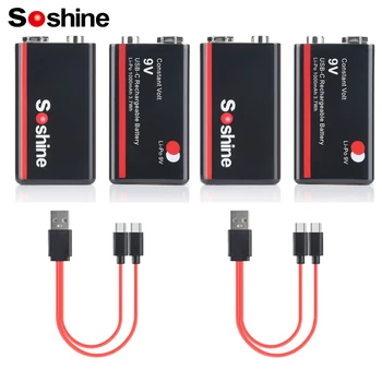 Soshine 9V 1000mAh USB ličio jonų baterijos 9V 6F22 Li-po baterija Pastovi įtampa 9V Išėjimas USB Ličio jonų įkraunamos baterijos