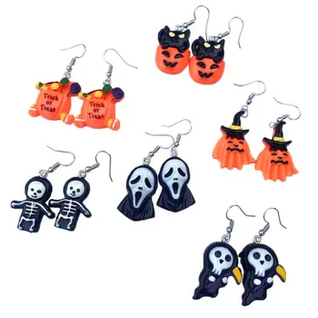 Naujas Helovino rinkinys Auskarai Funny Skull Ghost Pumpkin Personalizuoti auskarai Moterų atostogų dovana