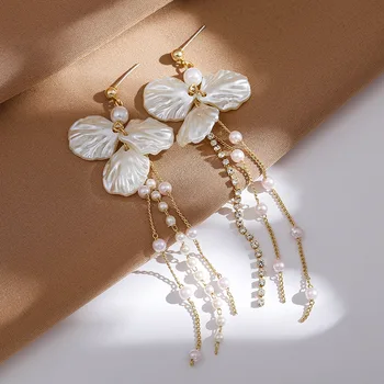ZOSHI Imituotas perlų lukštas Kabantys auskarai moterims Temperamentas Ilgi kutai auskarai Žavingi papuošalai Kalėdinės dovanos auskarai