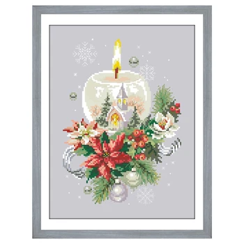 Kalėdiniai žvakių kryžminio dygsnio rinkiniai medvilniniai šilko siūlai 14ct 11ct sidabro drobės siuvinėjimas 