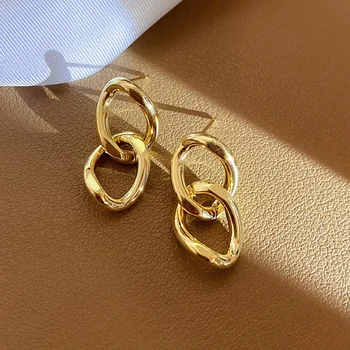 Nauja mada sutartiniai metaliniai auskarai moterims Aukso spalva Paprastas stilingas biuro ponios ausies kabulys Pareiškimas Papuošalai
