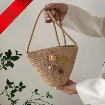 Vasaros minimalistinis naujas krepšys kelionėms, vieno peties kryžminis krepšys, stilingas medvilninių siūlų paplūdimio atostogų moteriškas krepšys, šiaudai