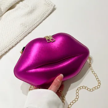 Creative Lip Shape Bag Girl Candy Color Western Style Chain Shoulder Mini krepšys