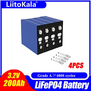 4vnt./lot LiitoKala 3.2V 200Ah Lifepo4 baterija 12V Tinka saulės energijai Ilgas tarnavimo laikas 3500 ciklų EUUS TAX FREE