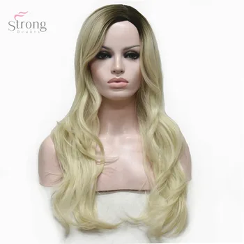 StrongBeauty Moteriškas perukas Blondinė Ombre ilgos garbanotos šukuosenos Plaukai Sintetinis karščiui atsparus pluoštas Pilni perukai