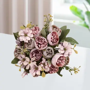 Dirbtinių gėlių kompozicijos Netikros gėlės Elegantiška tikroviška šilko rožių kompozicija namų vestuvių dekoravimui Valgomasis