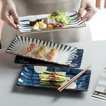 10,5 colio japoniška vakarienės lėkštė Keraminė suši lėkštė žuvies vakarienės indai stačiakampiai buitiniai indai