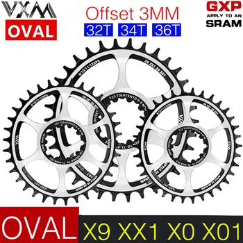 VXM dviratis siauras platus grandinės ovalas padidinimui DUB GXP poslinkis 3MM tiesioginis laikiklis X9 X0 XX1 X01 32T 34T 36T MTB dviračio grandininis ratas