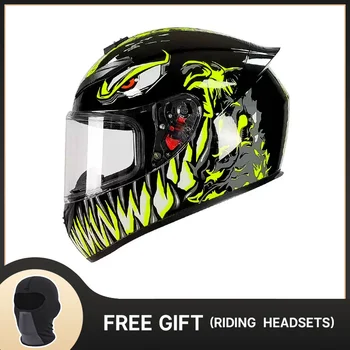 Green Venom Viso veido motociklininko šalmas Dvigubas objektyvas Lenktyninis motokroso šalmas Dvigubi skydeliai Casco De Motocicleta Para Hombre