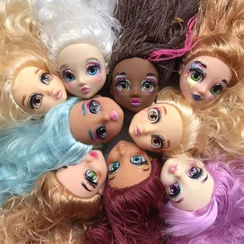 Gyvi blizgantys akiniai Akys Lėlių žaislų galvutės Originalios lėlių figūrėlės Mergaičių kolekcija Lėlė Spindinčios akys Spalvingos minkštų plaukų galvos Žaislas