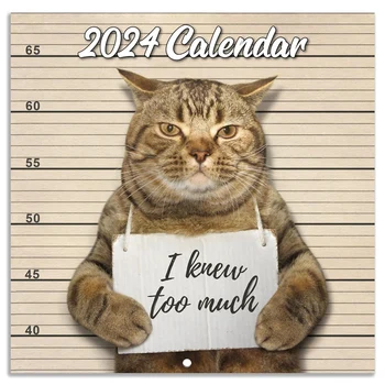 2024 Sieninis kalendorius Juokinga katė Kalendorius 2024 m. sausio 2024 d. – 2024 m. gruodžio mėn., Sieninis kalendorius Gag dovana Juokinga katė