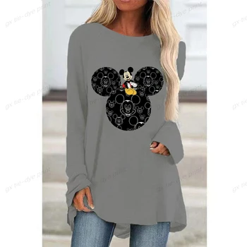 Moteriški marškinėliai Nauji rudens Disney Minnie Mickey Print marškinėliai Moterys Casual Aesthetic Irregular Pullover Tshirt Camisas Mujer