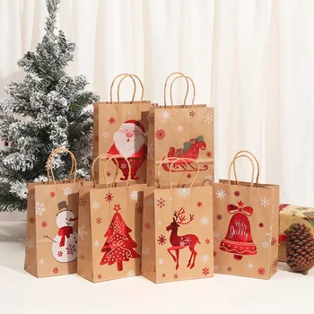 12vnt Kalėdinis dovanų krepšys su rankenomis Kraft popieriniai maišeliai Kalėdų senis Sniego senis 2023 Kalėdų vakarėlis Saldainių maišelis Sausainių dovanų krepšys Dekoras