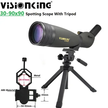Visionking 30-90x90 Zoom Spotting Scope Didelės galios monokuliarinis teleskopas golfo medžioklei su telefono kameros adapteriu