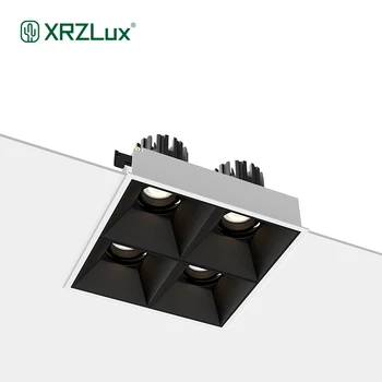 XrzLux Led įleidžiamas kvadratinis keturių galvučių lubų prožektorius Aliuminio anti-glare LED COB downlight 32W 40W vidaus lubų šviestuvas