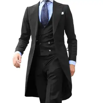 Klasikinis naujos mados ilgų paltų dizainas Burgundijos vyrų kostiumas Švelnus vyriškas smokingas Prom vestuvinis švarkas Custom 3 Dalys Striukė Liemenė Kelnės
