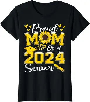 Proud Mom Of A 2024 Senior, Funny Graduation Sunflower marškinėliai ilgomis rankovėmis