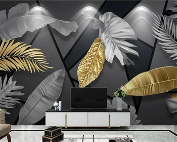 custom tapetai 3D šviesus prabangus atogrąžų augalų lapų freska moderni geometrinė linija TV fonas sienos namų dekoravimas 3D tapetai